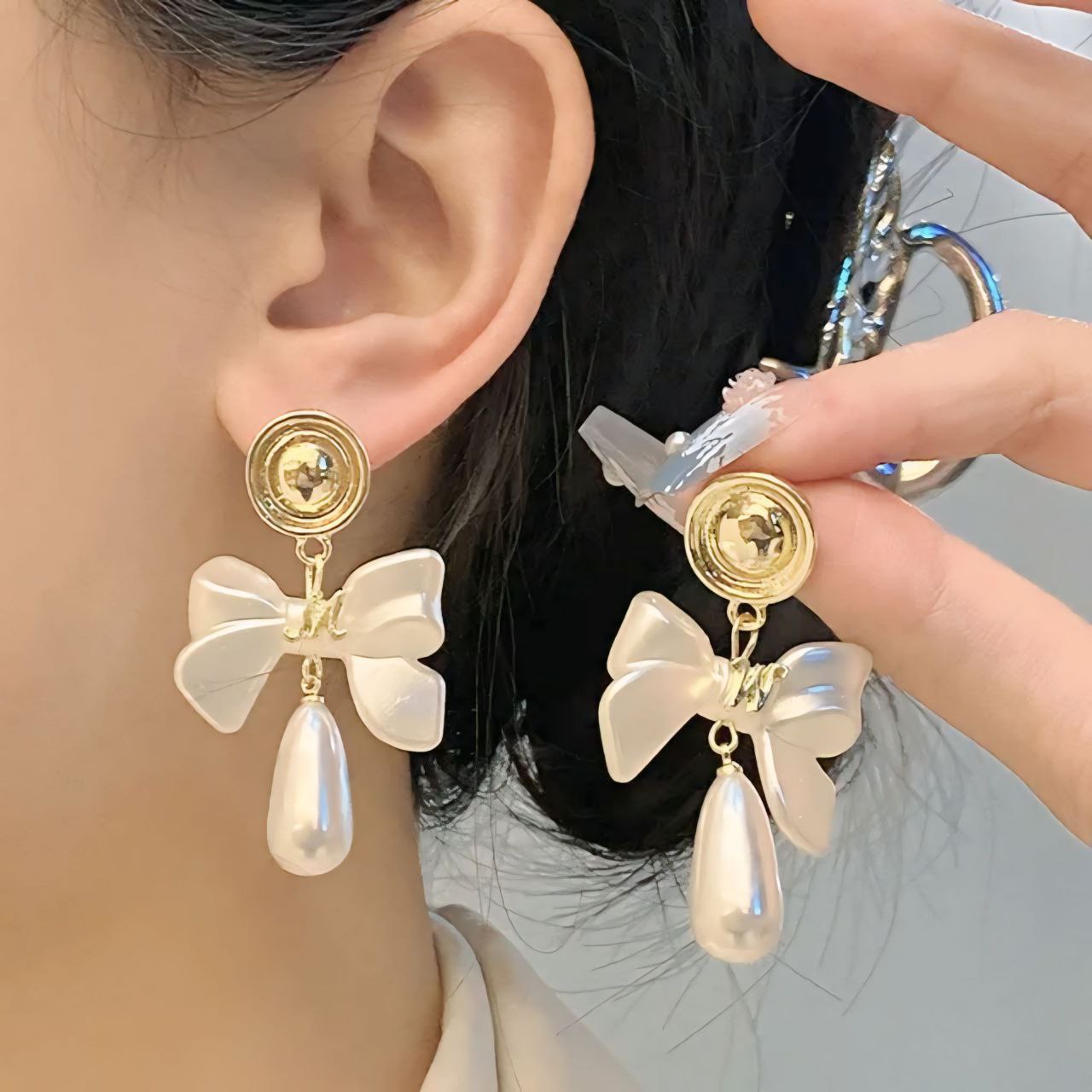 Bow Pearl Drop Earrings